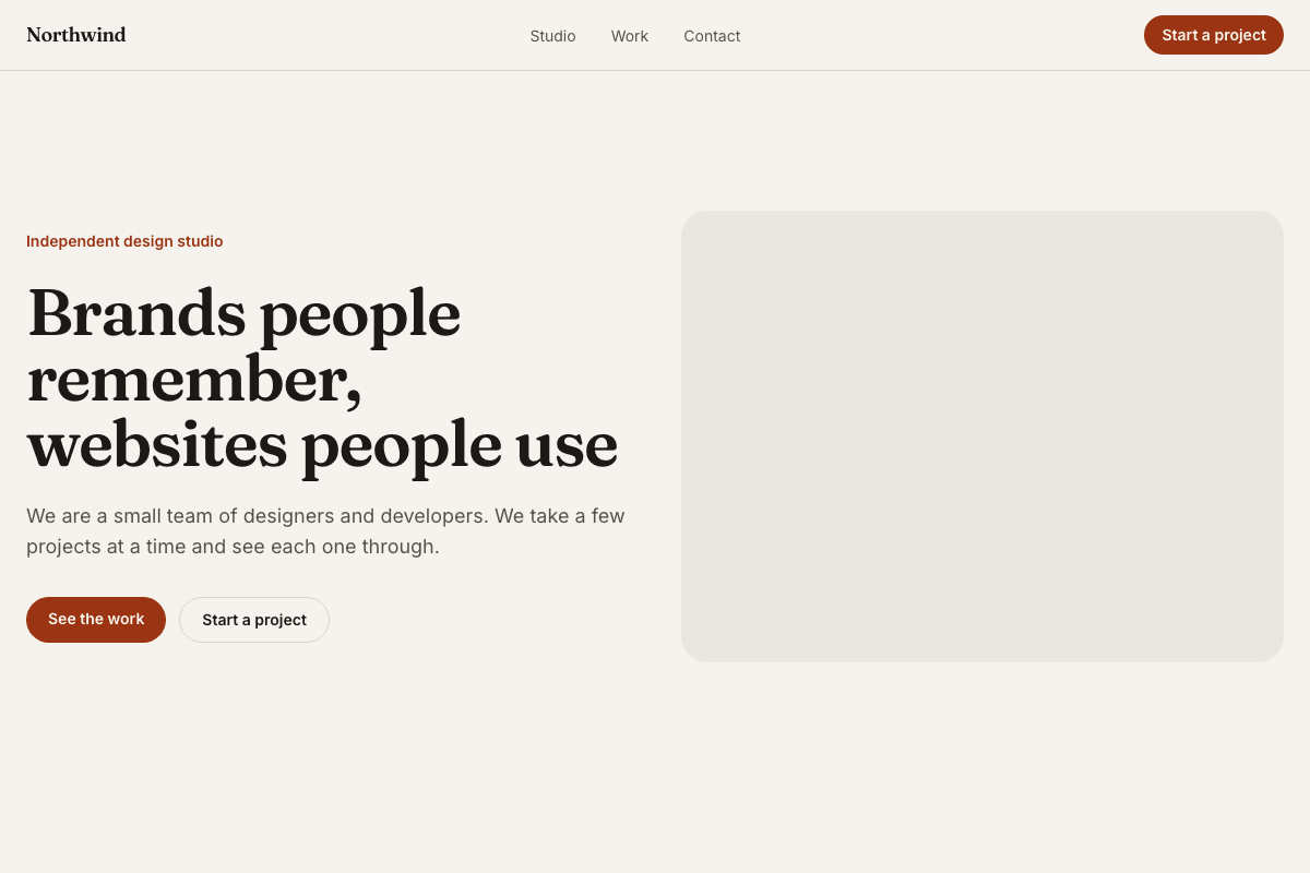 The home page of the Northwind Studio template