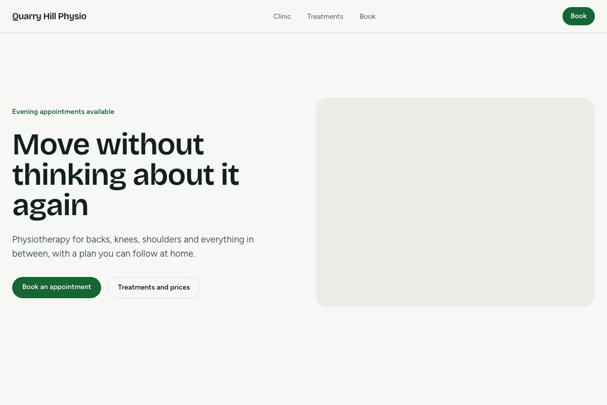 The home page of the Quarry Hill Physio template