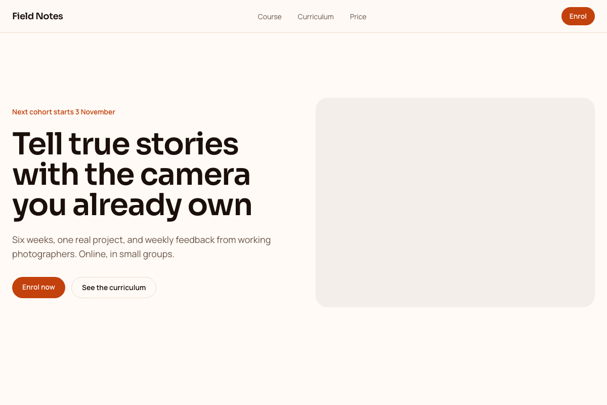The home page of the Field Notes template