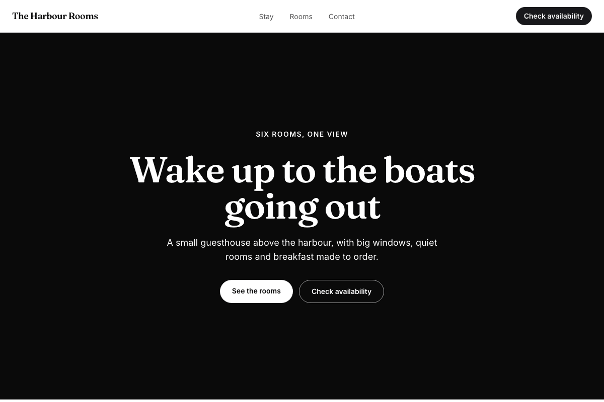 The home page of The Harbour Rooms template
