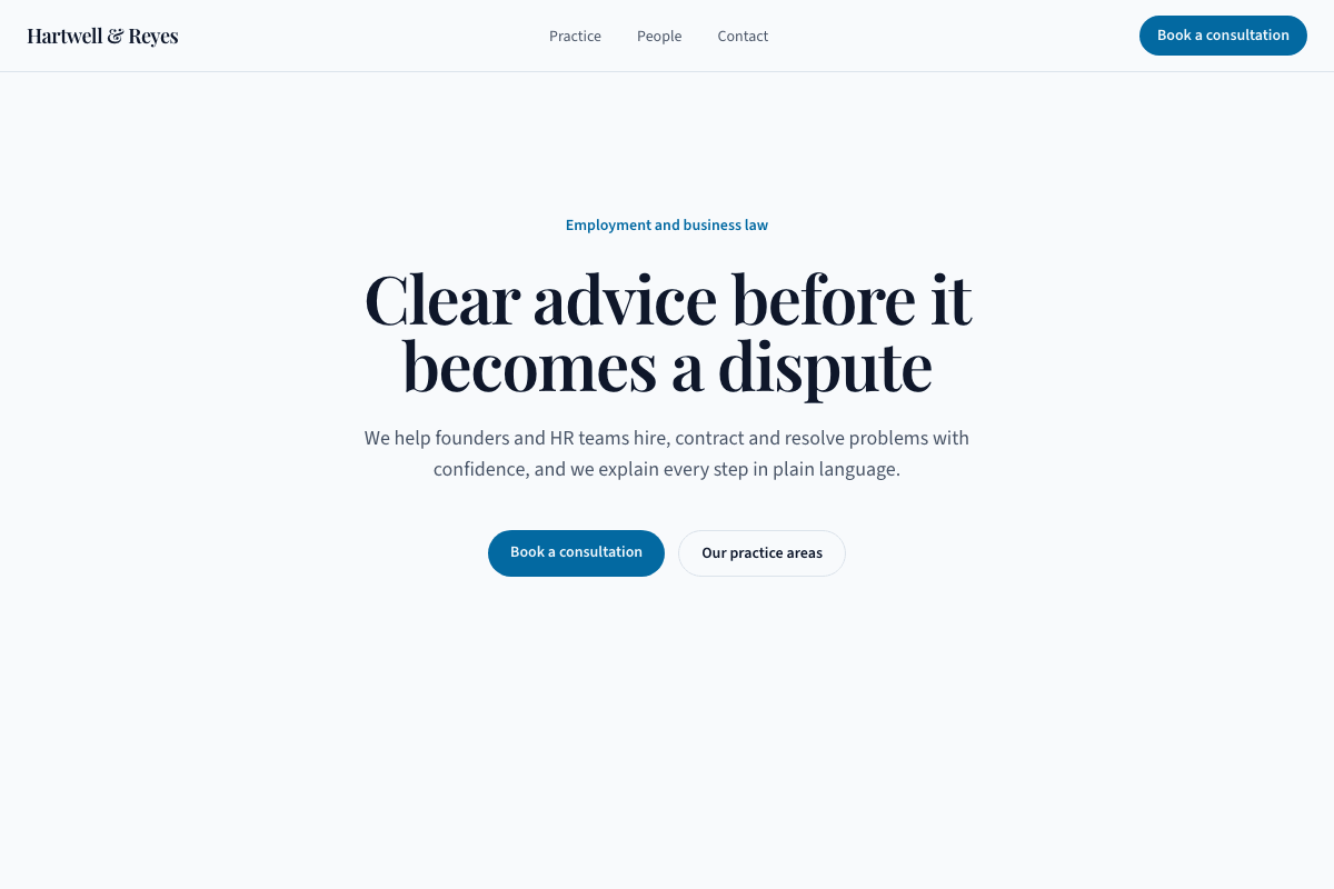 The home page of the Hartwell & Reyes template
