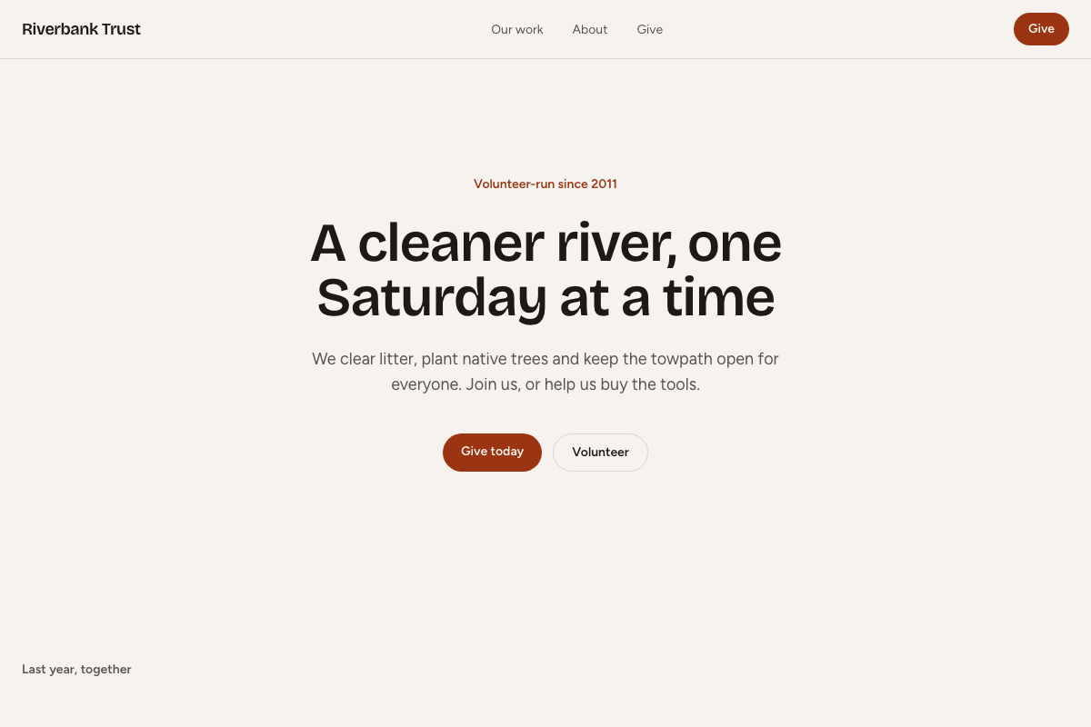 The home page of the Riverbank Trust template