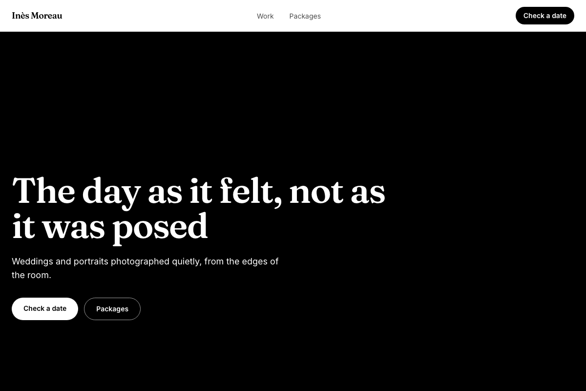 The home page of the Inès Moreau template