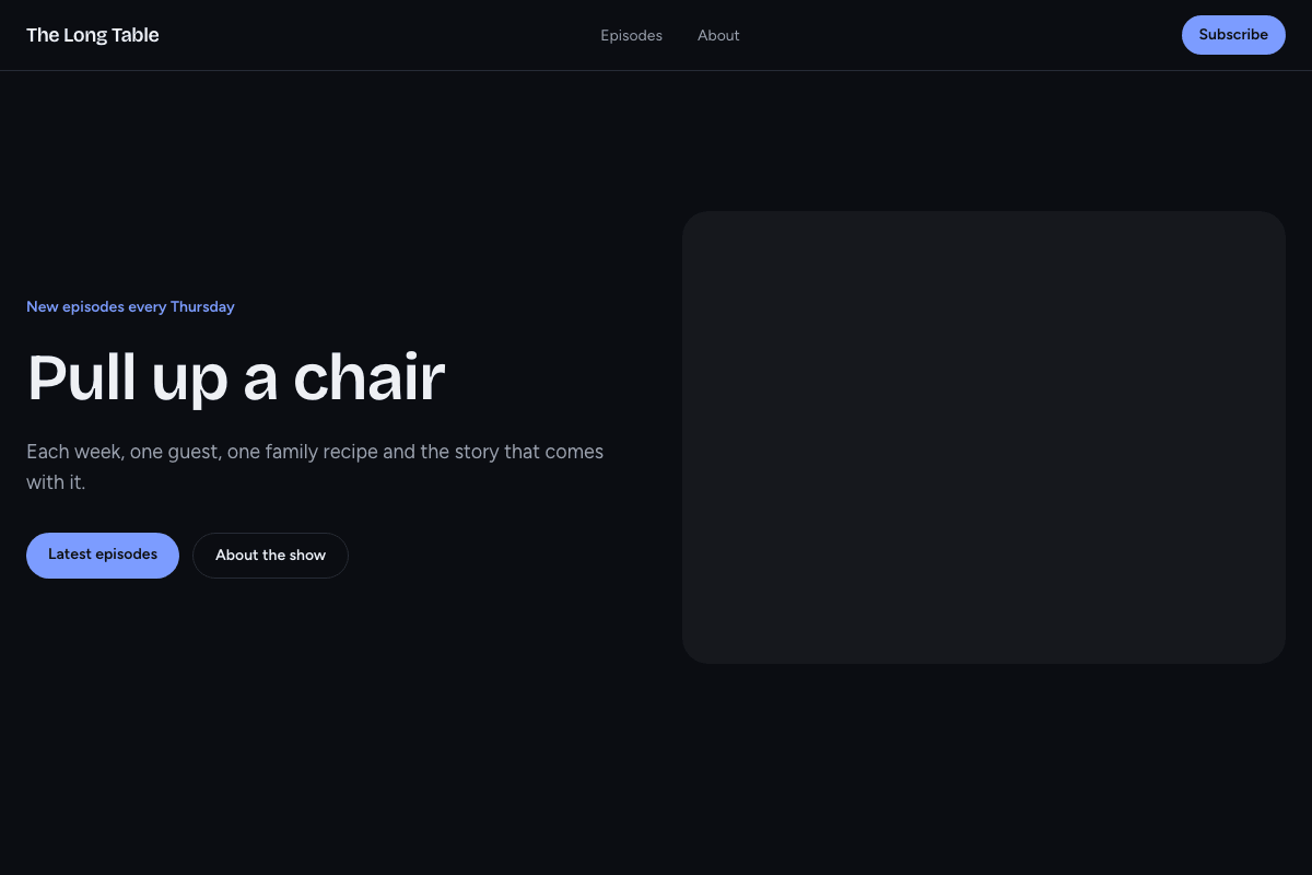 The home page of The Long Table template