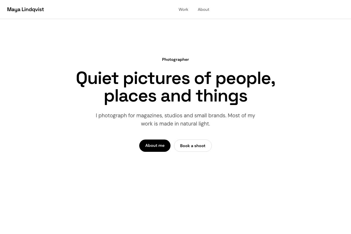 The home page of the Maya Lindqvist template