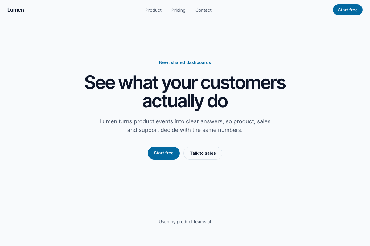 The home page of the Lumen template