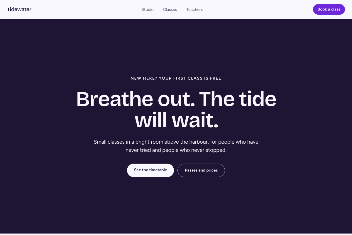The home page of the Tidewater Yoga template